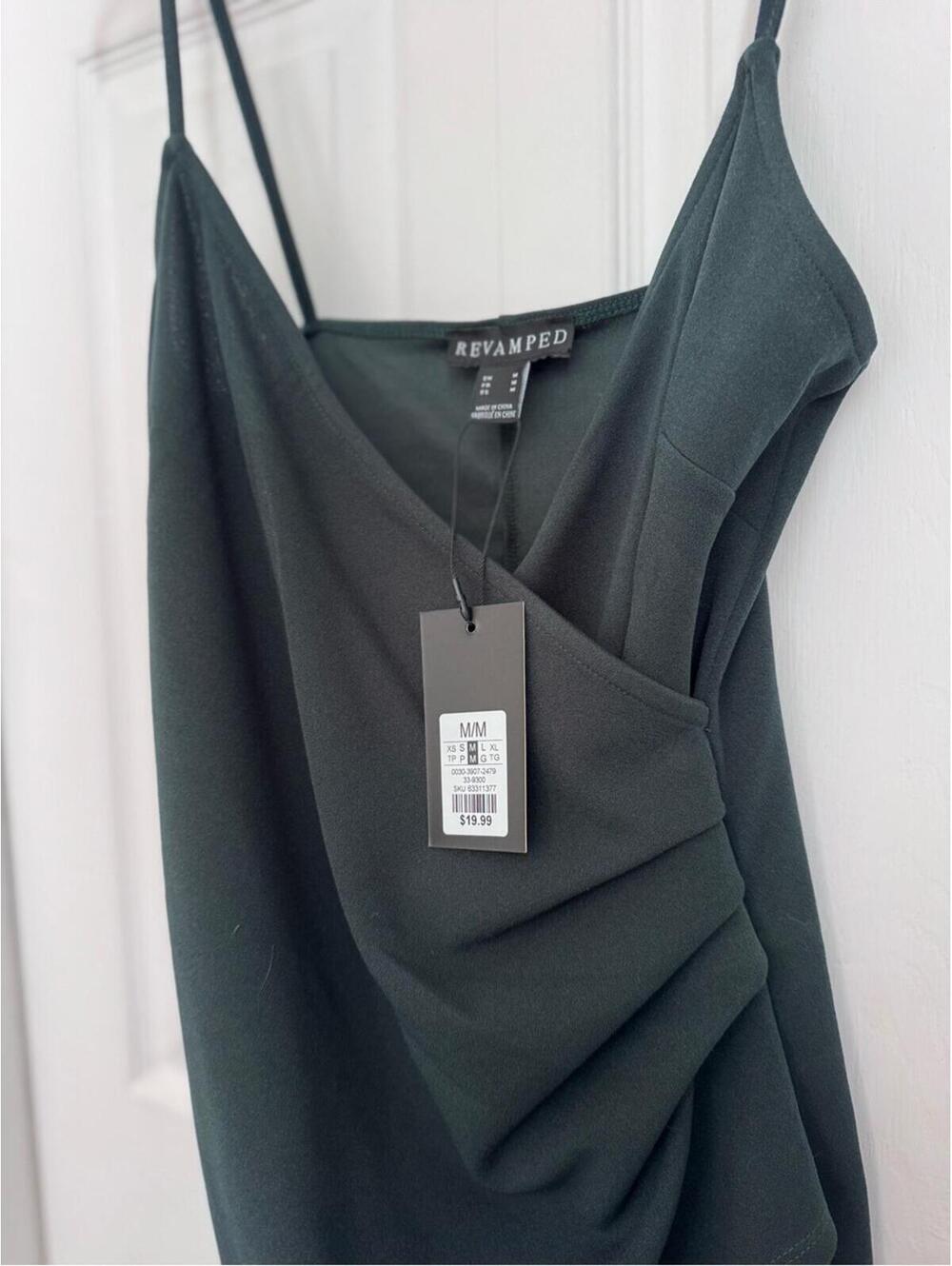 Revamped Dark Green Draped Spaghetti Strap Dress